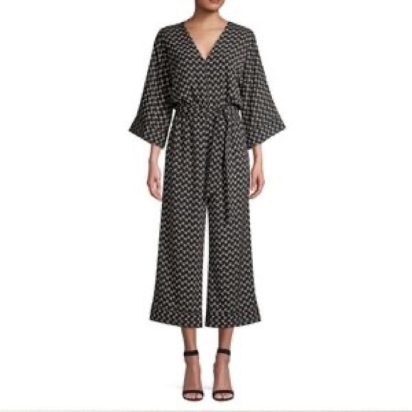 Joie Pants - Joie Jumpsuit Black White Geometric Print  Pull On Elastic Waist Polyester L